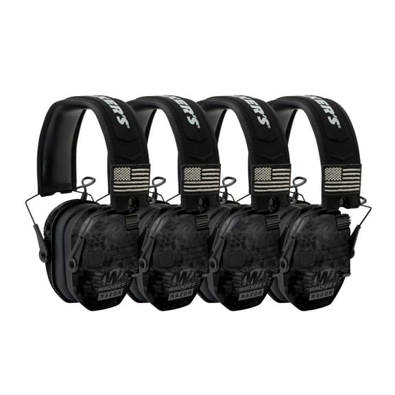 Walker's Razor Patriot Series Hi-Gain Omnidirectional Microphone Adjustable Range Shooting Hunting Hearing Protection Electronic Earmuffs (Kryptek Camo) (4-Pack)