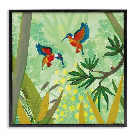 Stupell Industries Bohemian Kingfishers in Jungle Branches Black Framed Giclee Art, 12 x 12, by Kay Widdowson