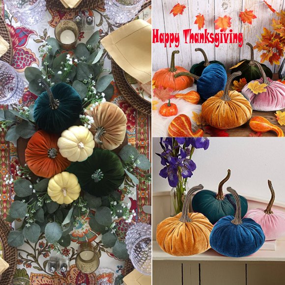 Fiudx Decoración de Calabaza de Terciopelo, Material Elástico Suave, Elegantes Colores Otoñales, Perfecta para Halloween y Acción de Gracias, Decoración Versátil para El Hogar, Juego de 6 Piezas, Nar