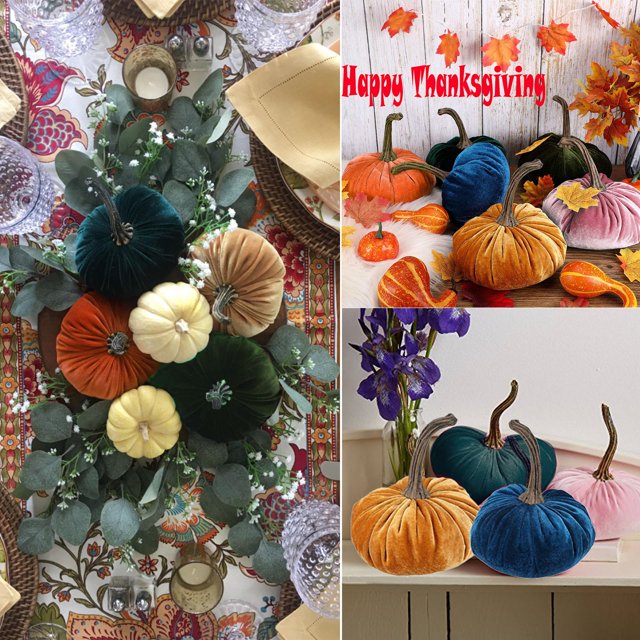 Fiudx Decoración de Calabaza de Terciopelo, Material Elástico Suave, Elegantes Colores Otoñales, Perfecta para Halloween y Acción de Gracias, Decoración Versátil para El Hogar, Juego de 6 Piezas, Nar