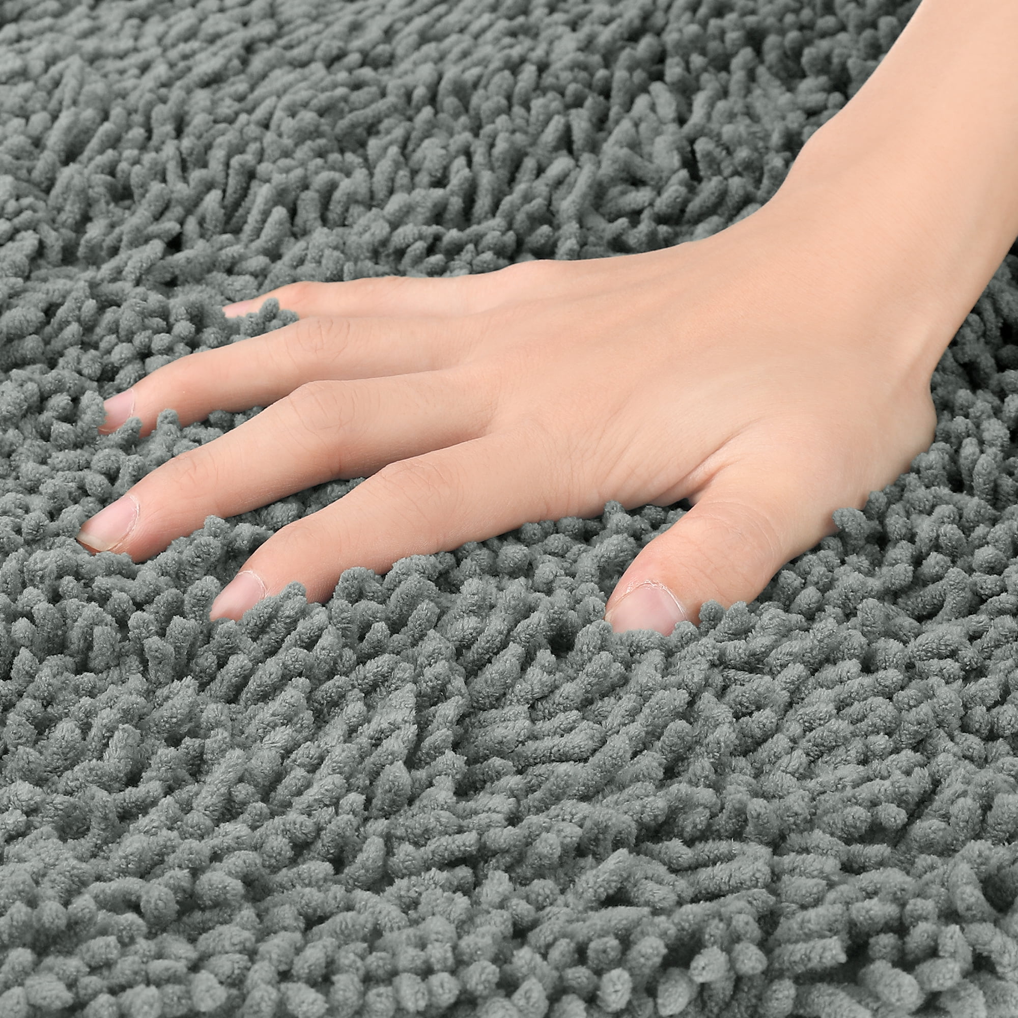 Unique Bargains Non-Slip Soft Fluffy Shag Washable Plush Bath Rugs for Bedroom Grey-2 20"x32"