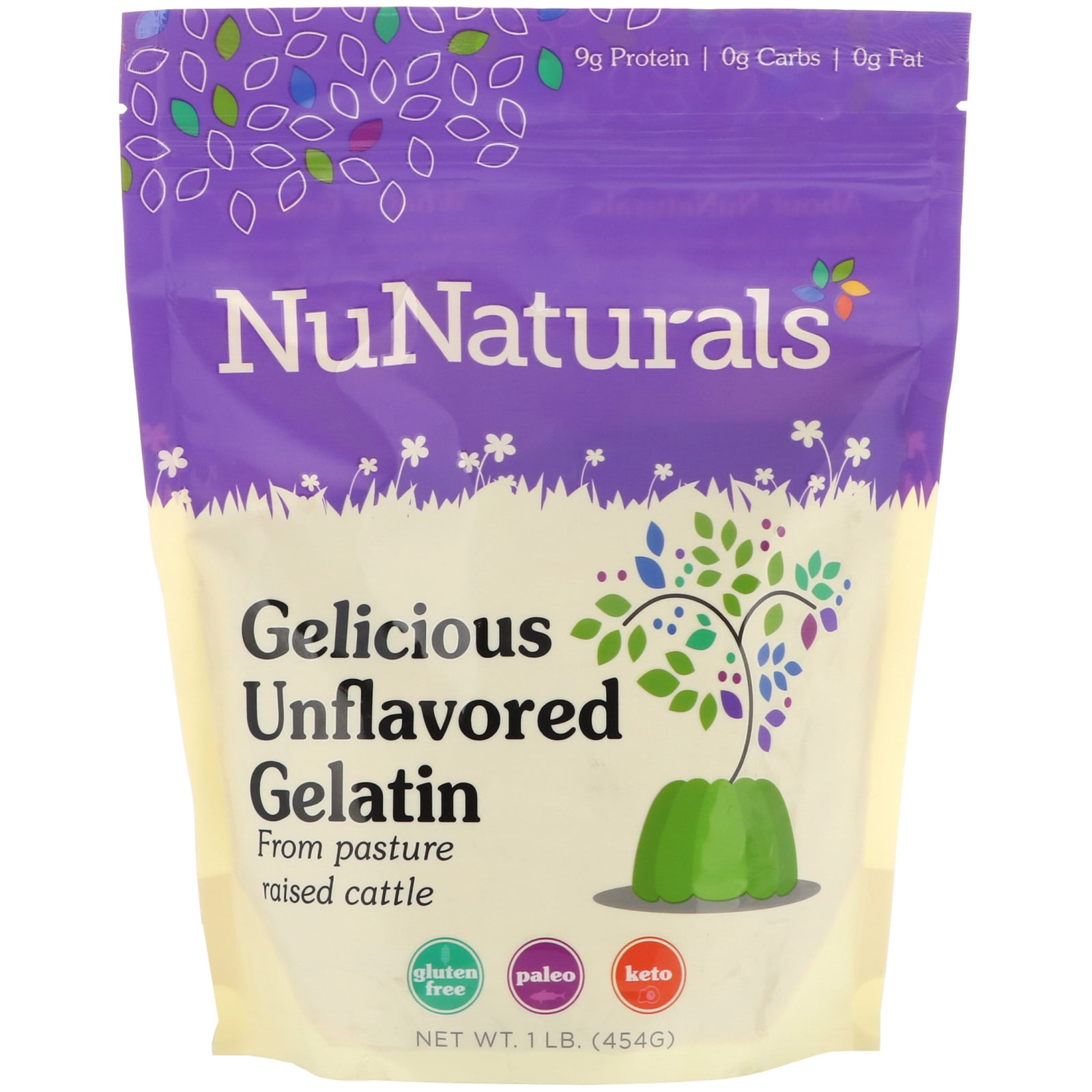 NuNaturals Gelicious Unflavored Gelatin, 1 lb (454 g)