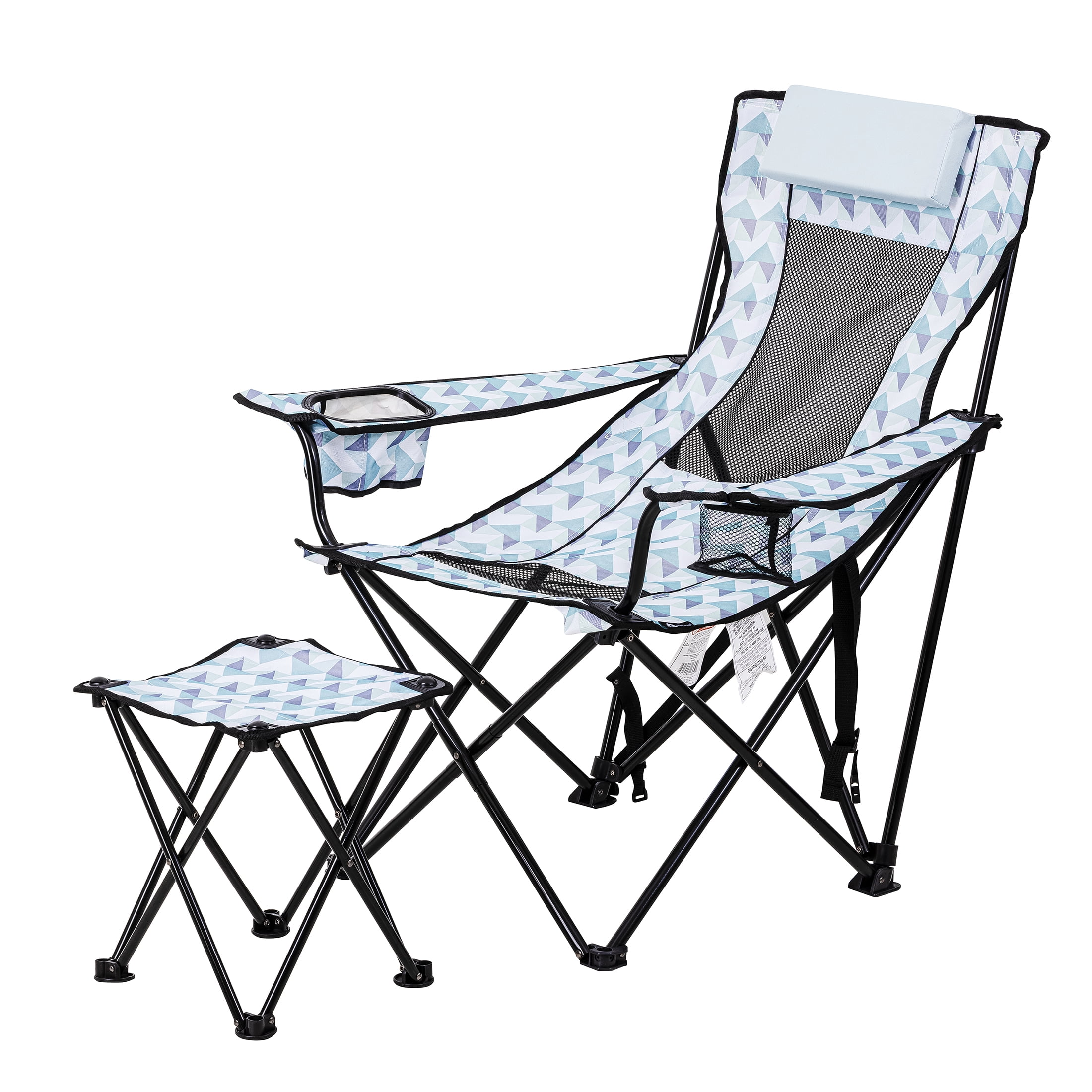 Ozark Trail Lounge Chair With Detached Footrest, Blue Geo