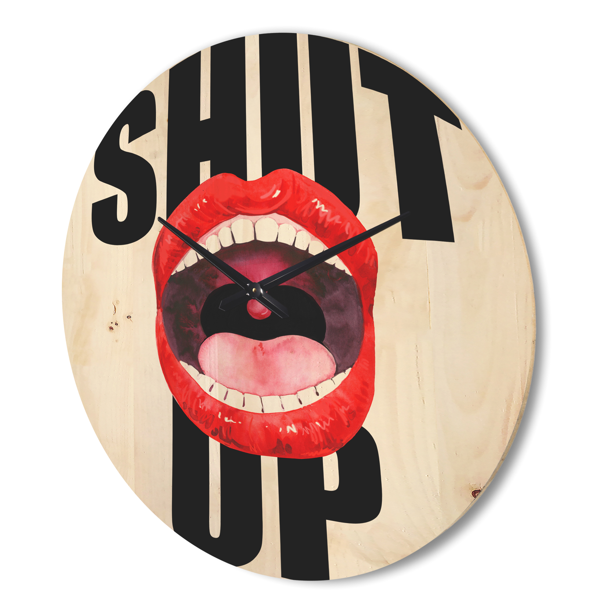 Designart 'Woman Lips' Modern Wood Wall Clock