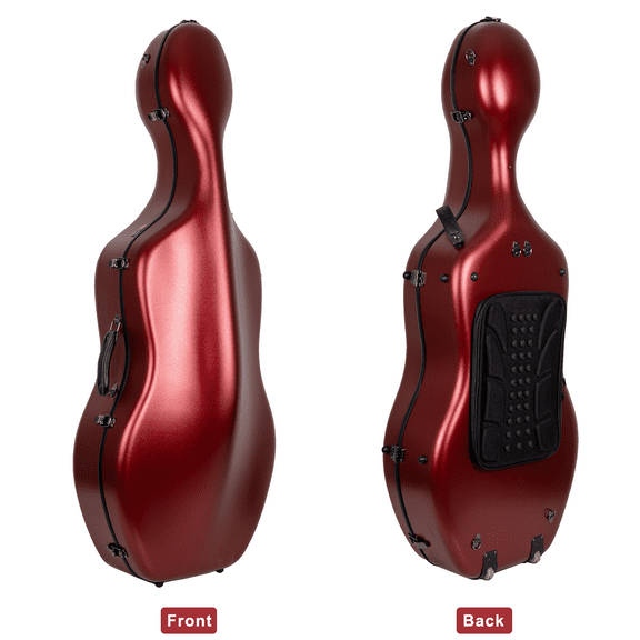 Crossrock Poly Carbon Case with Wheels fits 4/4 Full Size Cello, Includes Outside Music Pouch, 3 Handles, Detachable Straps-Red