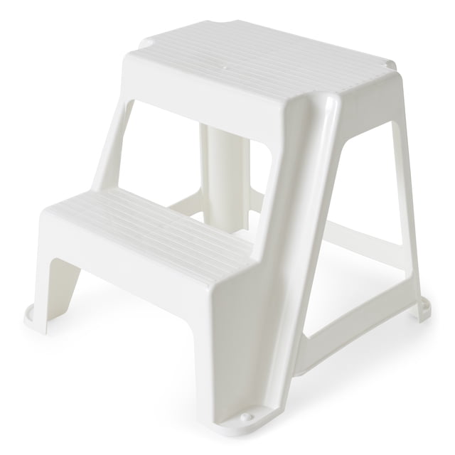 Gracious Living 16" Plastic 2 Step Portable Home & Kitchen Stool, White