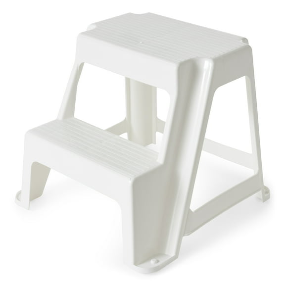 Gracious Living 2-Step Plastic Antislip Stool, Holds up to 300 Lbs., White