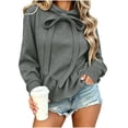thumbnail image 2 of FDGIU 2026 Spring Fall Women's Bow Tie Drawstring Peplum Hooded Sweatshirt, Bubble Rib Long Sleeve Loose Pullover Hoodie with Side Pockets for Daily Layering, 2 of 5