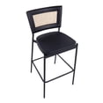 thumbnail image 3 of Rattan Tania Contemporary Bar Stool In Black Metal, Black Faux Leather, And Rattan Back - Set Of 2, 3 of 8