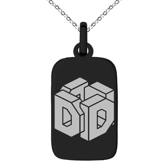 Stainless Steel Letter D Initial 3D Cube Box Monogram Engraved Small Rectangle Dog Tag Charm Pendant Necklace