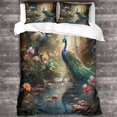 thumbnail image 3 of Peacocks Modern Comforter Cover Set With Hidden Zipper Closure - Trendy Microfiber Animal Bedding With 3d Print, 3-piece Set With Pillowcases, For Boy, 3 of 5