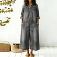 thumbnail image 6 of Chuancc Women's Fall Jumpsuits Dressy Casual Pants Romper Spring Long Sleeve V Neck Pockets One Piece Outfits Gray M, 6 of 7