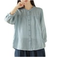 thumbnail image 2 of Babysbule Womens Tops Long Sleeve Fashion Women Cotton Linen Casual Solid Buttons Long Sleeves T-Shirt Blouse Tops, 2 of 8