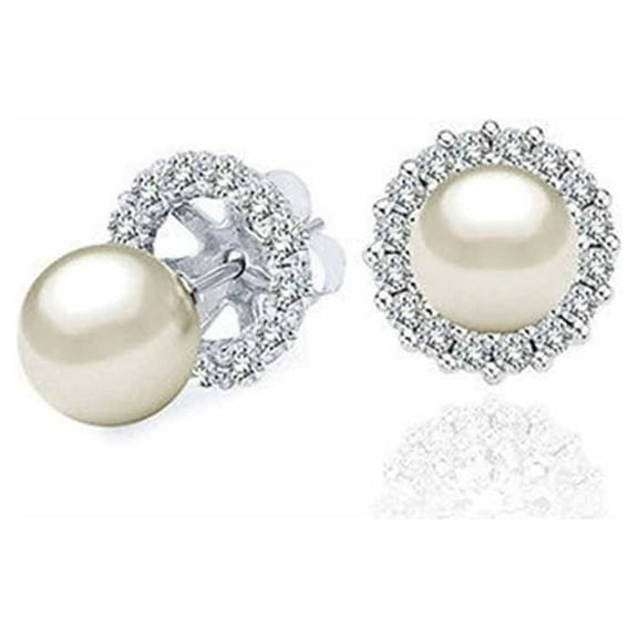Paris Jewelry 18K White Gold 4 Ct Freshwater Pearl Halo White Sapphire Round Stud Earrings Women plated