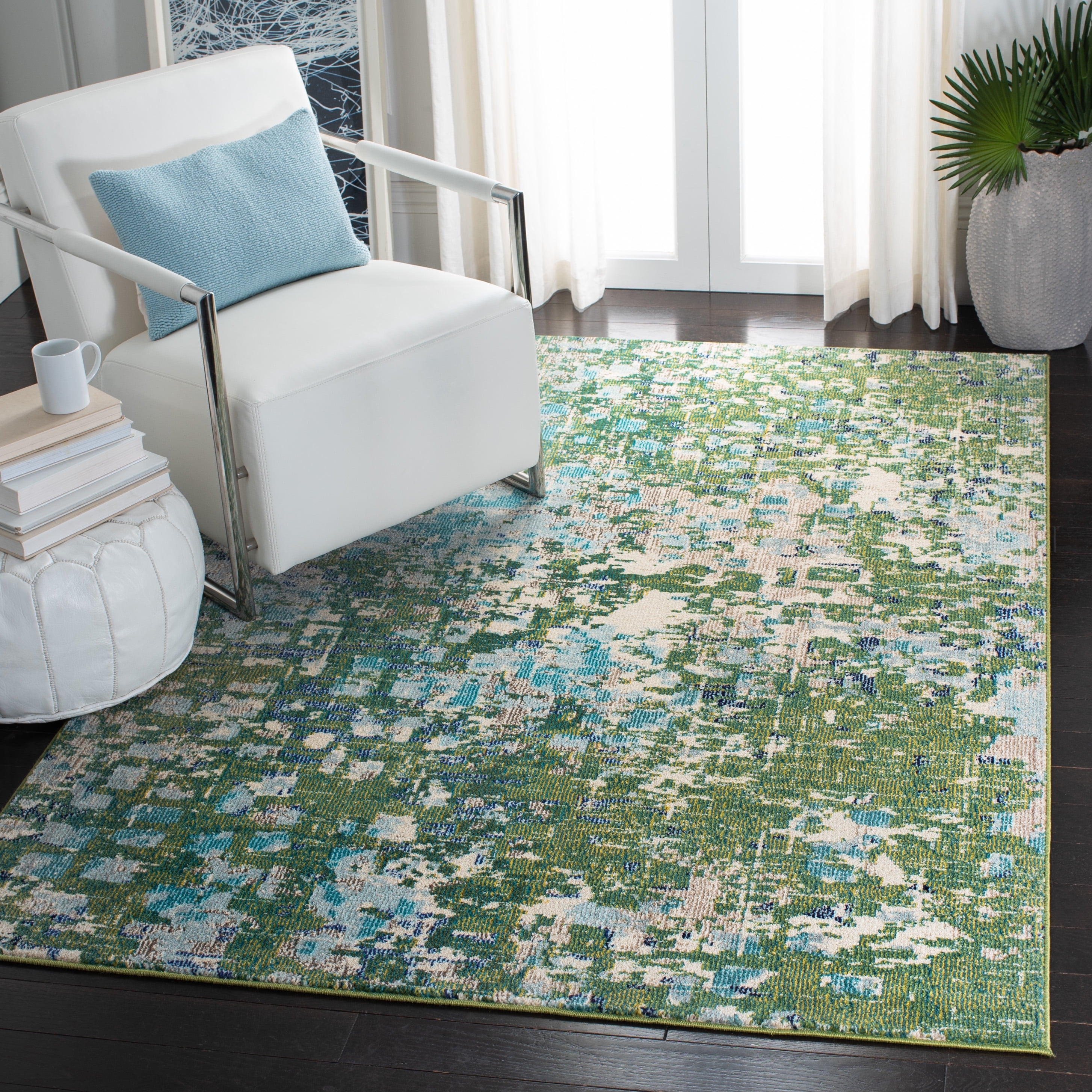 SAFAVIEH Madison Candelario Abstract Polka Dots Area Rug, Green/Turquoise, 5'3" x 7'6"