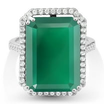 Gem Stone King 925 Sterling Silver Green Onyx Ring for Women (16.14 Cttw, Emerald Cut 18X13MM, Gemstone Birthstone, Available in Size 5, 6, 7, 8, 9)