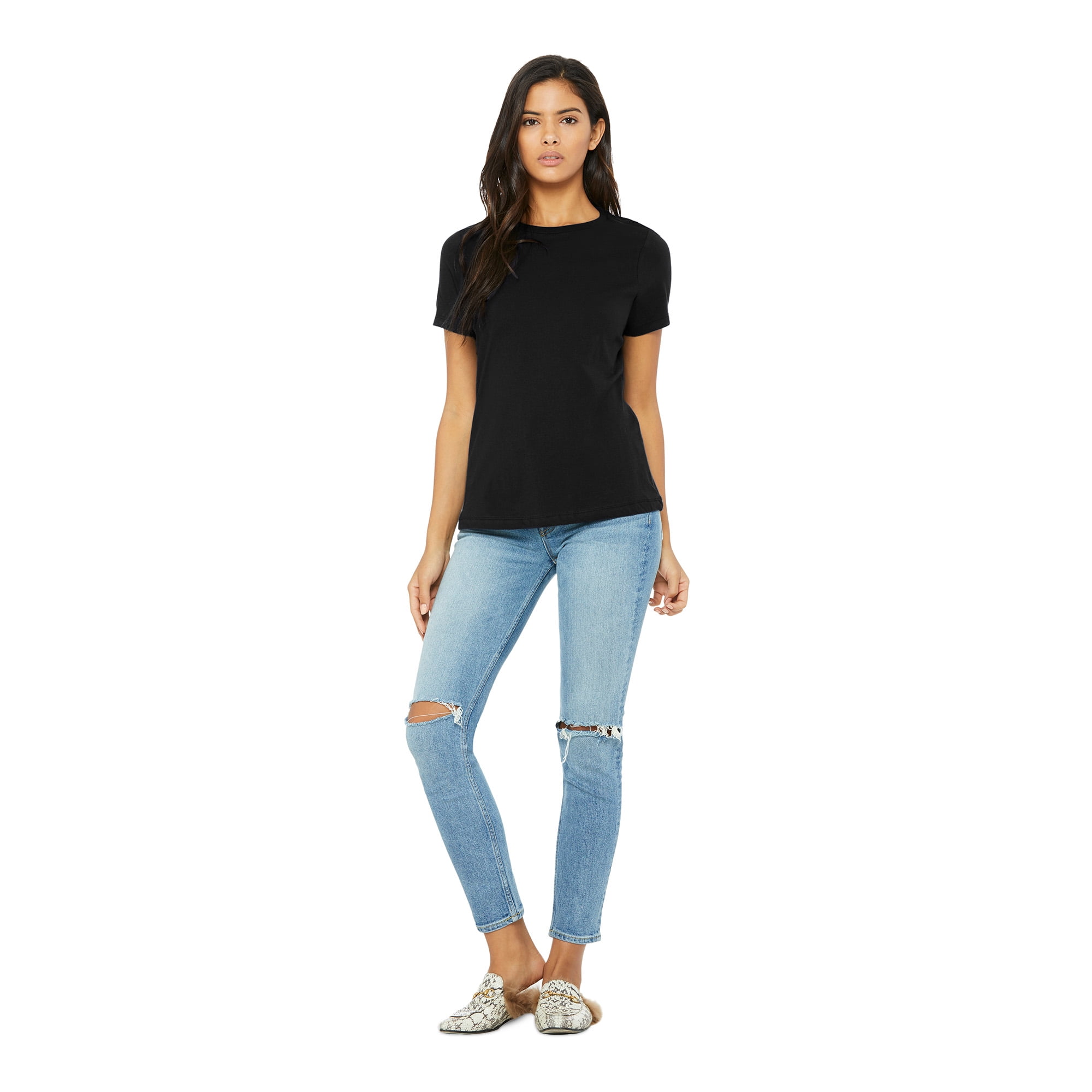 BELLA+CANVAS Women's Relaxed Crew Neck T-Shirt for Crafting, Black, Medium