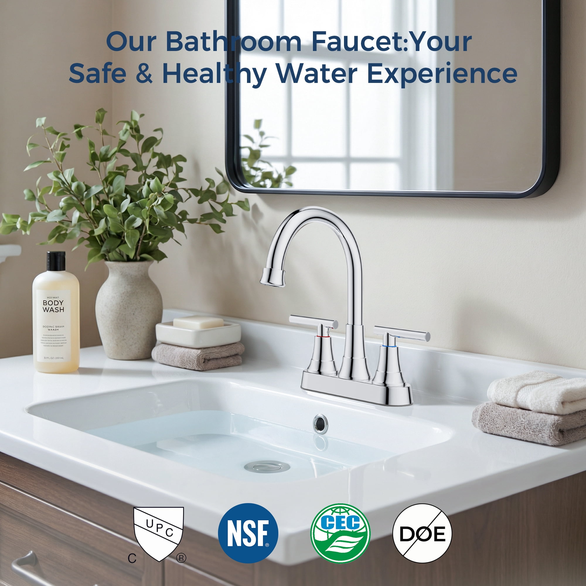 TVOFEK 4 inch Centerset Bathroom Faucet 2 or 3 Hole with Pop up Drain and cUPC Hose, 2-Handle Chrome Vanity Faucets for Restroom RV Bar