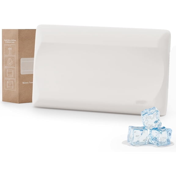 Ultra-Thin Memory Foam Pillows Queen Size, Contour Cooling Cervical Pillow for Neck Pain Relief, Orthopedic Ergonomic Bed Pillow for Side, Back and Stomach Sleepers, (3.1 Inch Thickness, 1 PCS)