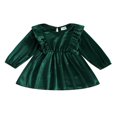 thumbnail image 1 of Toddler Velvet Dress with Ruffle Long Sleeve and  Neck for Baby Girl, 1 of 9
