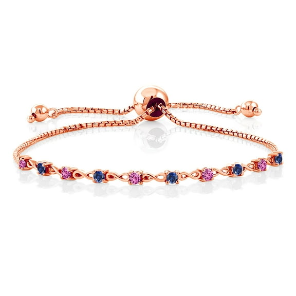 Gem Stone King 0.50 Ct Pink Created Sapphire Blue Created Sapphire 18K Rose Gold Plated Silver Bracelet for Women