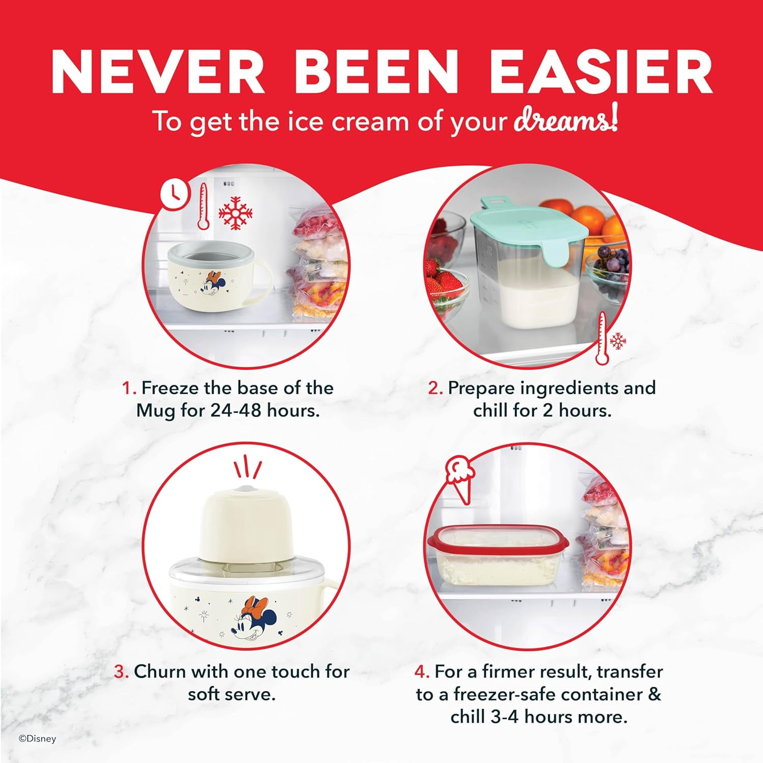 Dash My Mug Ice Cream Maker Bundle - Mini Electric Ice Cream Maker for Gelato, Sorbet & Frozen Yogurt with Mickey & Minnie Design
