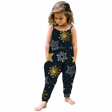 

New Years Eve Savings Clothing 2023 loopsun Christmas Toddler Baby Girl Jumpsuits Cartoon Printing Strap Romper Pants With Pockets