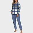 thumbnail image 2 of Women Winter 2 Piece Lounge Outfit Fleece Print Long Sleeve Tops High Waisted Jogger Pants Home Wear Pajama Set (M, Sky Blue), 2 of 7