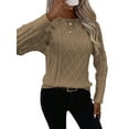 thumbnail image 3 of Women'S Winter Sweaters Trendy Knit Button Detail Raglan Sleeve Sweater Fashion Sweater Khaki S, 3 of 8