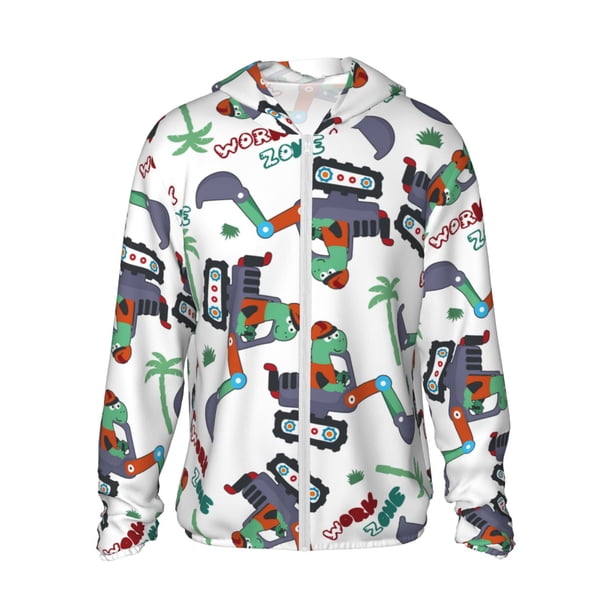 Balery Dinosaur on Excavator2 Sudadera ligera de manga larga con capucha y protección solar UPF 50+ para hombre y mujer, ideal para pesca y running-Large