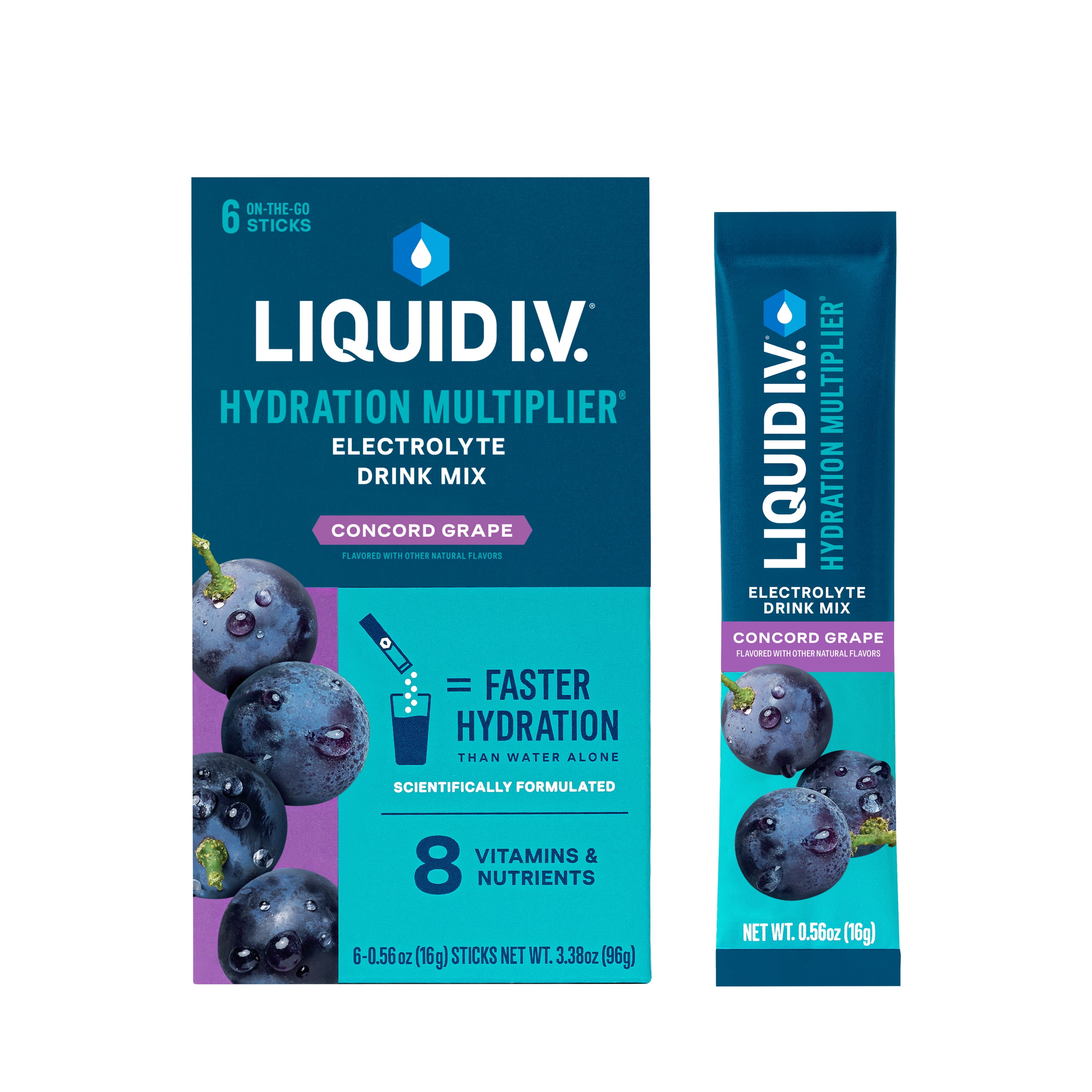 (8 pack) Liquid I.V.® Concord Grape Hydration Multiplier® Powdered Electrolyte Drink Mix, 6 Count Packets
