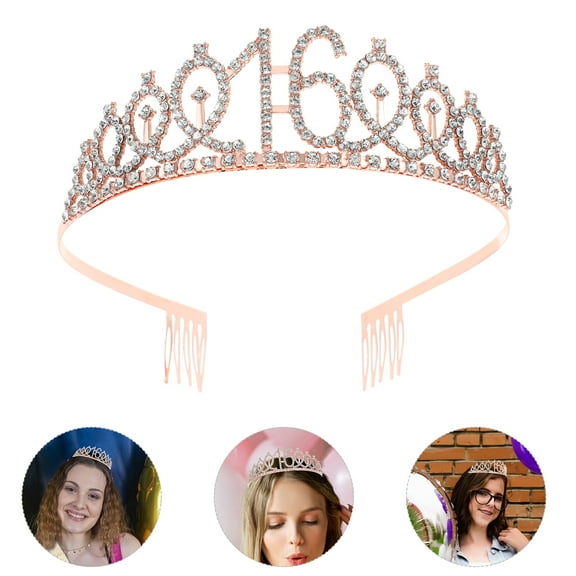 REOFLYUP Happy Birthday Crown 1Set for Women Rhinestone Headwear Accessory