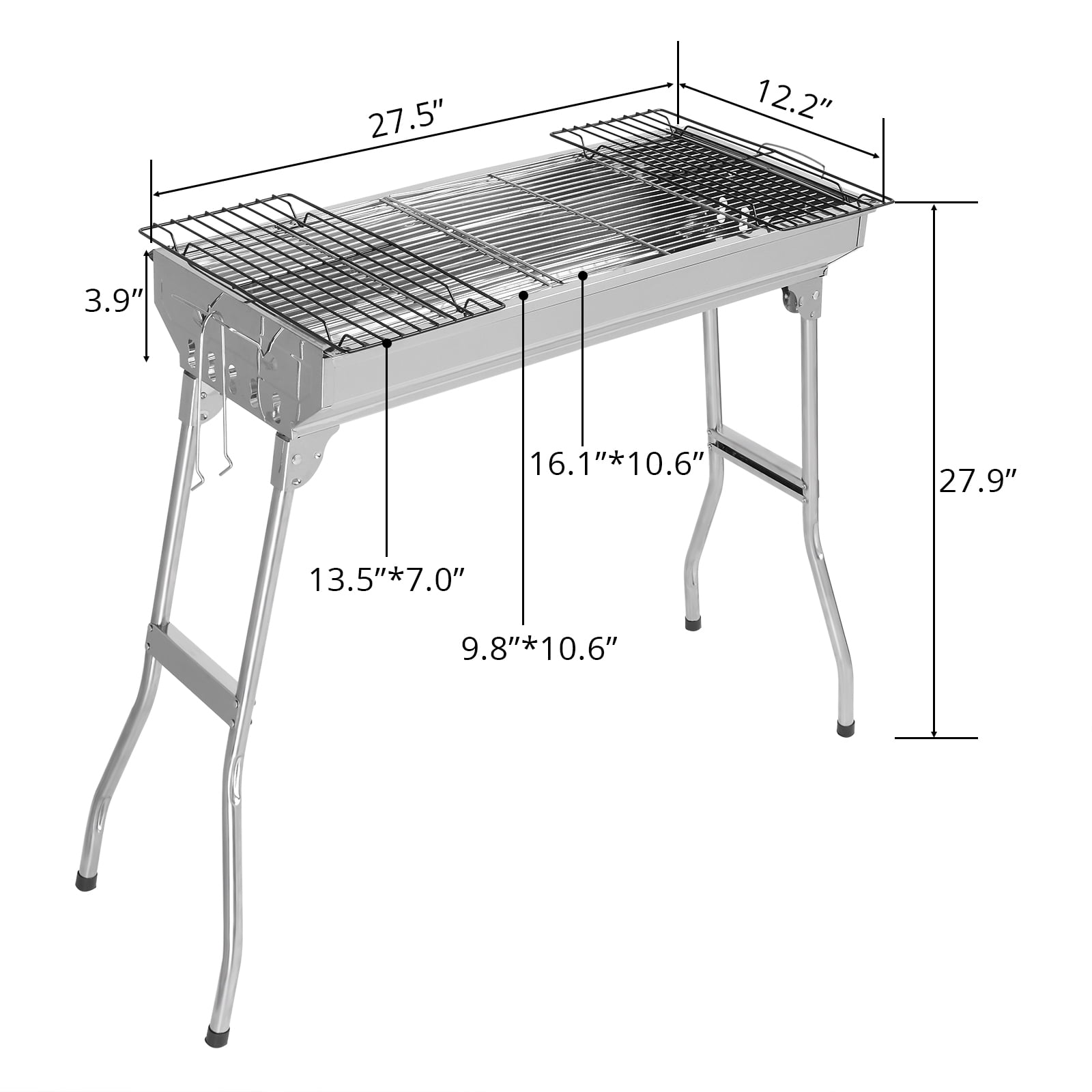 Ktaxon 28'' BBQ Grills Charcoal Grill for Camping Stainless Steel Grill