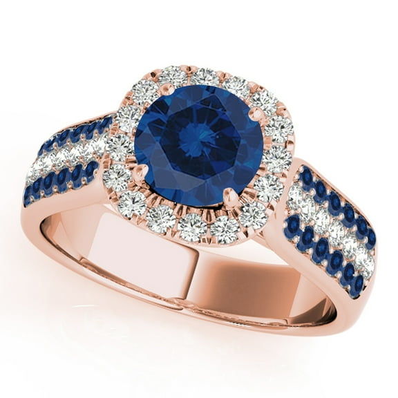 Mauli Jewels 1.55 Carat Sapphire and Diamond Engagement Ring for Women, Unique Design 14K Rose Gold Gemstone Wedding Jewelry Gift