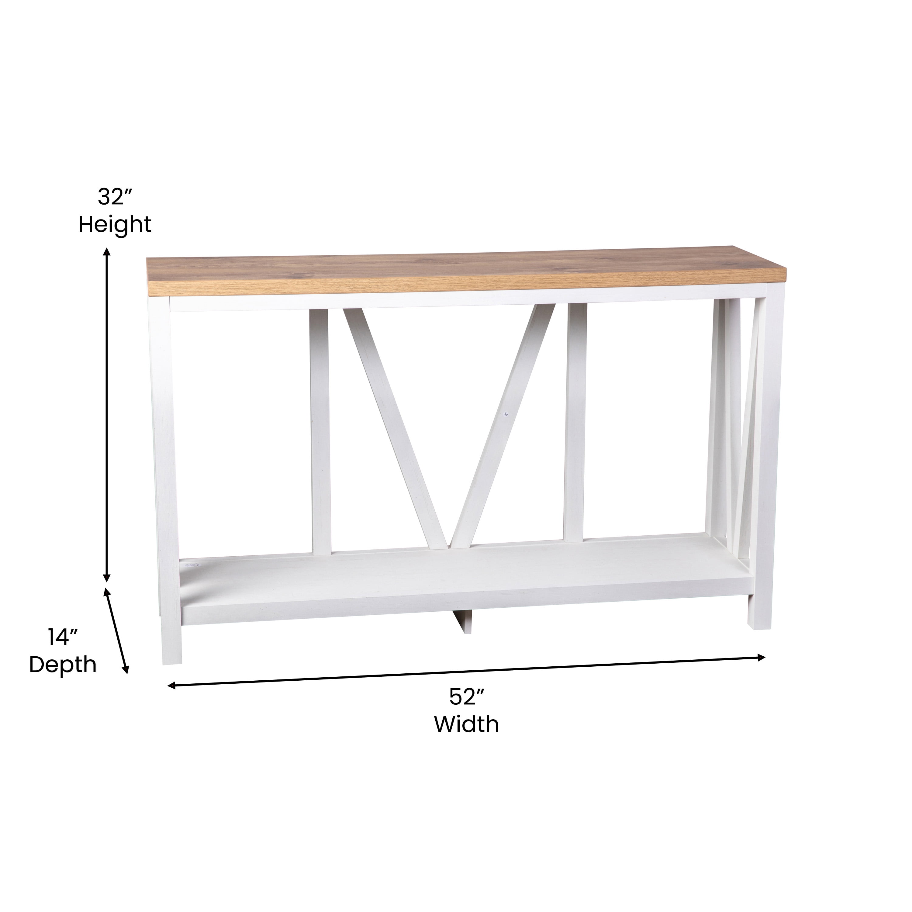 Emma + Oliver Modern Farmhouse Entryway Console Accent Table in White with Rustic Oak Finished Wood Top