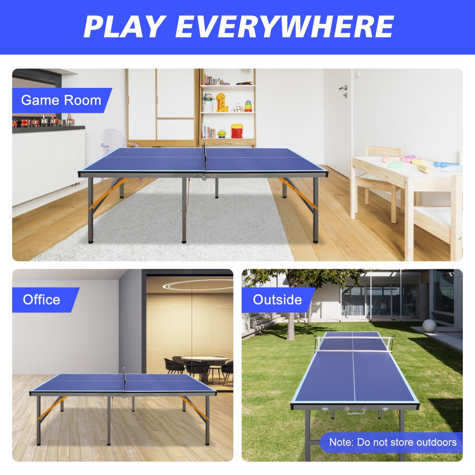 5ft Mid-Size Foldable Table Tennis Table with Portable Design for Home & Office, Includes Net, 2 Paddles & 3 Balls - Durable MDF Top & Space-Saving Fold & Roll Storage Solution
