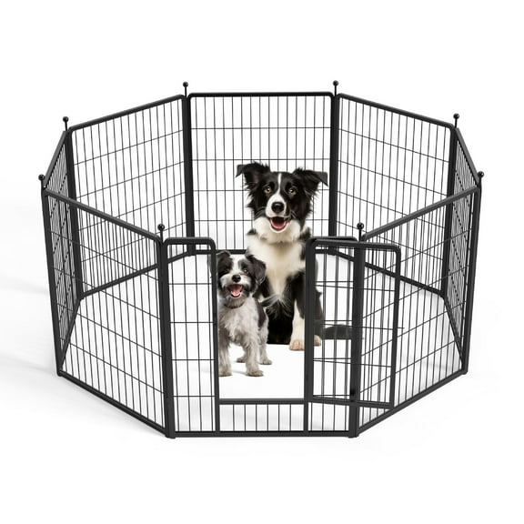 Dog Playpen 32 Inch 8 Panels, Multi-Shaped Foldable Metal Pet Pen Fence with Single Gate, Light Weight and Easy to Carry, Black