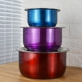 thumbnail image 4 of 3 Pcs Bol à Soupe en Acier Inoxydable Grande Capacité Pot à Soupe Multifonctionnel Récipient à Salade avec Couvercle (Coloré), 4 of 8
