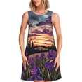 thumbnail image 1 of Balery Starry Night Purple Irises Vestidos de verano para mujer con estampado: vestido holgado sin mangas, vestido playero informal y cómodo para días calurosos., 1 of 7