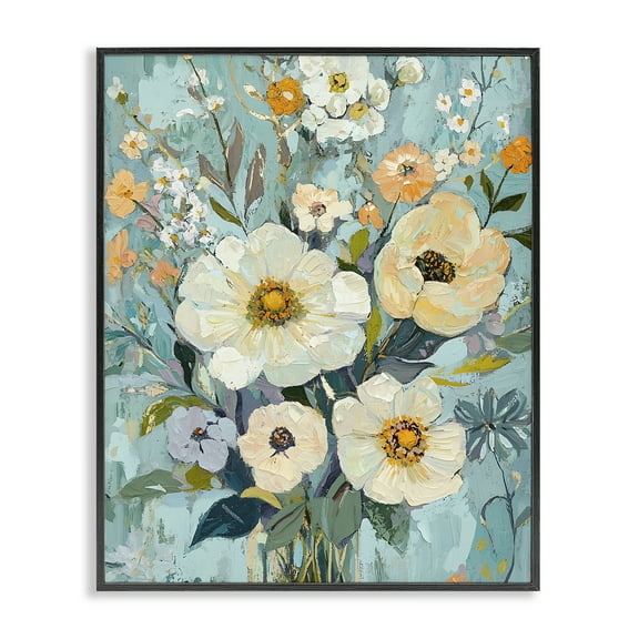 Stupell Industries Mixed Cream Flowers Arrangement Floral Painting Black Framed Art Print Wall Art, 11 x 14