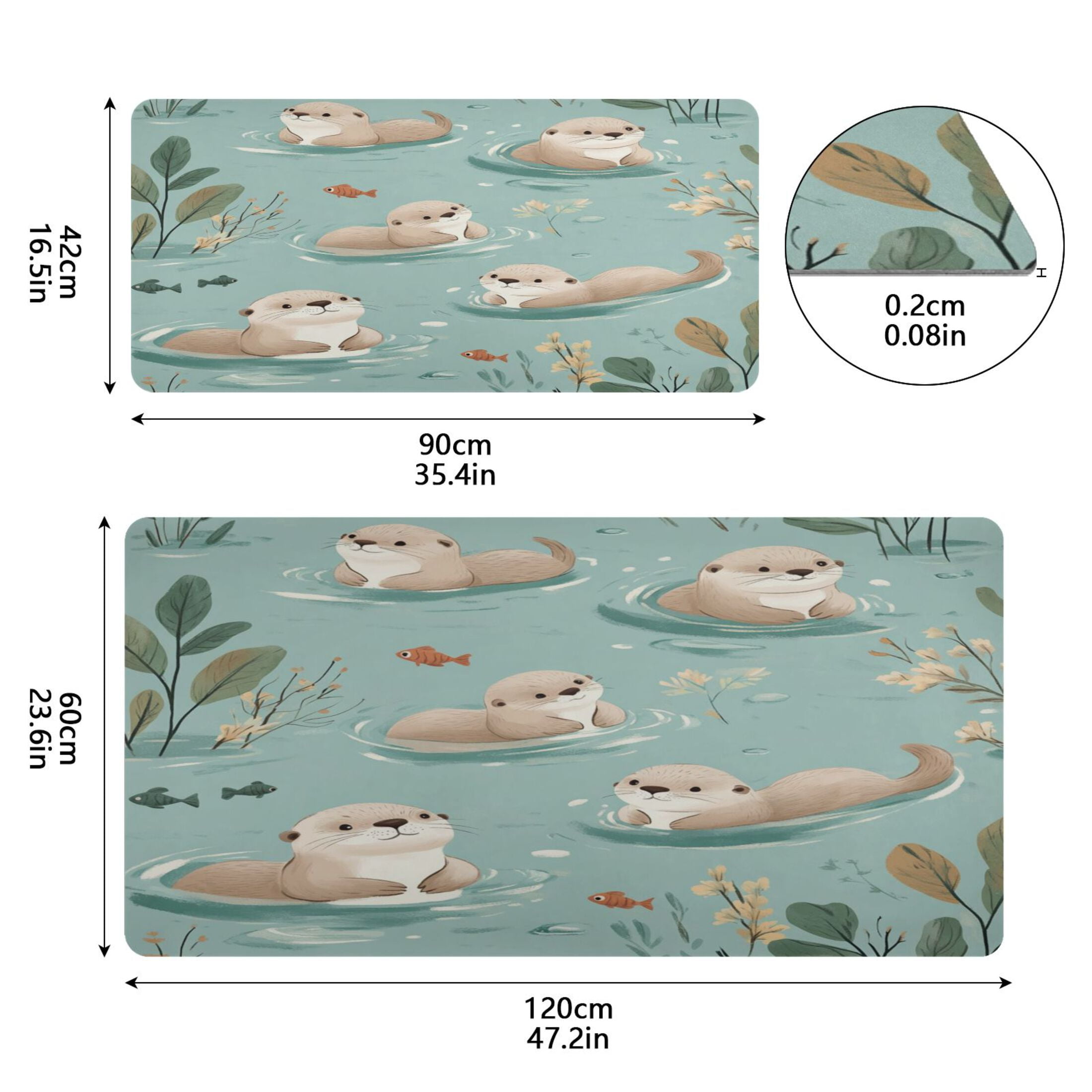 Wobogo Swims Sea Otter Gaming Mouse Pad Non-slip Leather Desk Mat Water Resist Keyboard Pad for Gamer Office 23.6×47.2in