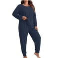 thumbnail image 2 of Sevevn Women Plus Size Crew Neck Long Sleeve Top and Jogger Pants 2 Piece Loungewear Pajama Set, 2 of 3