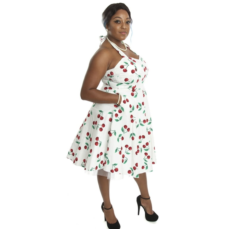 Masaccio Mejeriprodukter tilbage Cherry Print White Cotton Halter Dress - Vintage Pin Up Rockabilly 50s - S  M L - Walmart.com