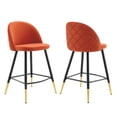 thumbnail image 2 of Modway Cordial Performance Velvet Counter Stools - Set of 2 in Orange, 2 of 10