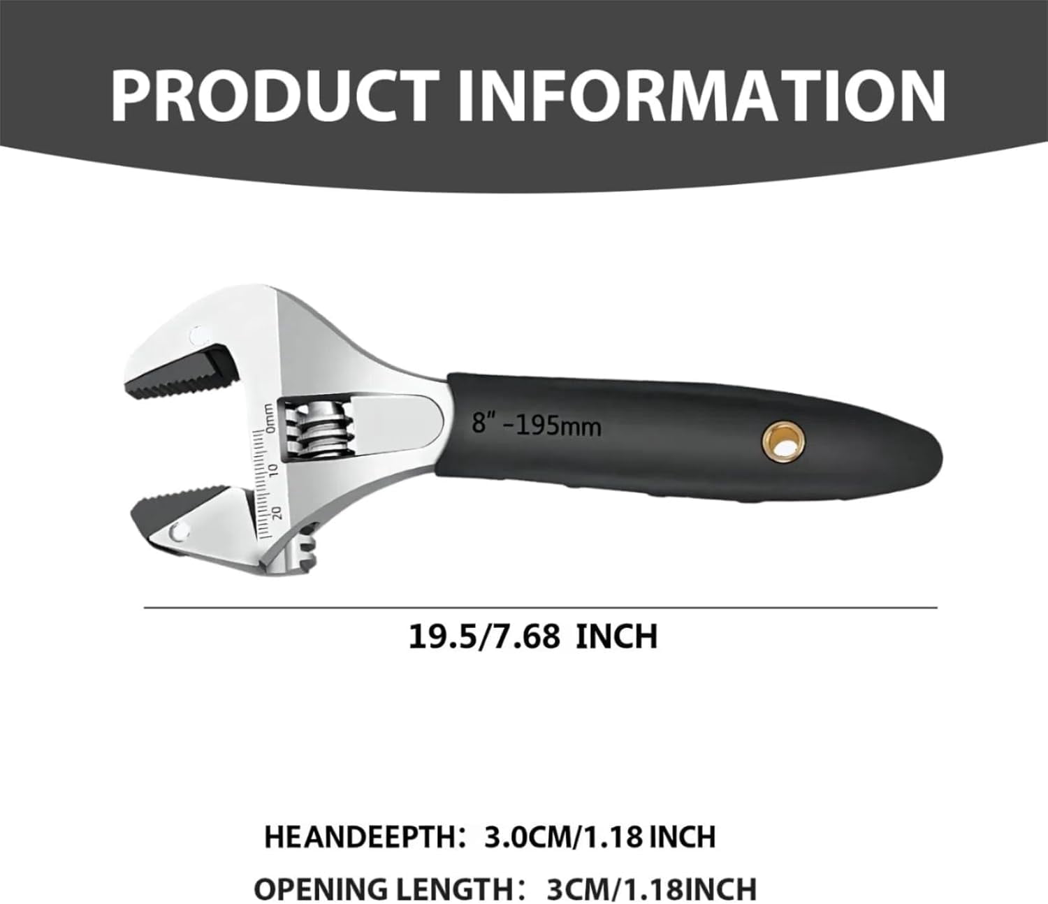 Self-Tightening Adjustable Wrench 8Inch, High-Torque, Non-Slip Handle, Ergonomic Design, Durable Chrome-Plated Jaw, Quick-Adjust Mechanism, 0-25mm Adjustable Opening, for Plumbing, DIY, Home Repairs