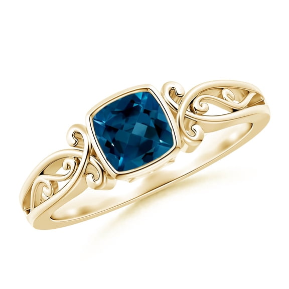 ANGARA Natural Cushion London Blue Topaz Solitaire Ring in 14K Yellow Gold for Women (Size-5mm) | November Birthstone, Anniversary, Jewelry Gift for Women | Natural London Blue Topaz Ring