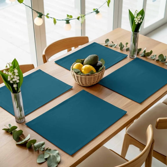 Dark Teal Placemats Set of 4,Wipeable Washable Table Mats for Dining Tables, Solid Green Color Place Mats for Kitchen Event Party Tabletop Decor