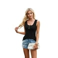 thumbnail image 2 of Women'S Ribbed Tank Top Sleeveless Button Front Scoop Neck Casual Summer Slim Fit Knit Camisole Vest Tops Black S, 2 of 9