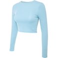 thumbnail image 1 of ORUYROP Women's Solid Long Sleeve Round Neck Crop T Shirt Top, 1 of 4