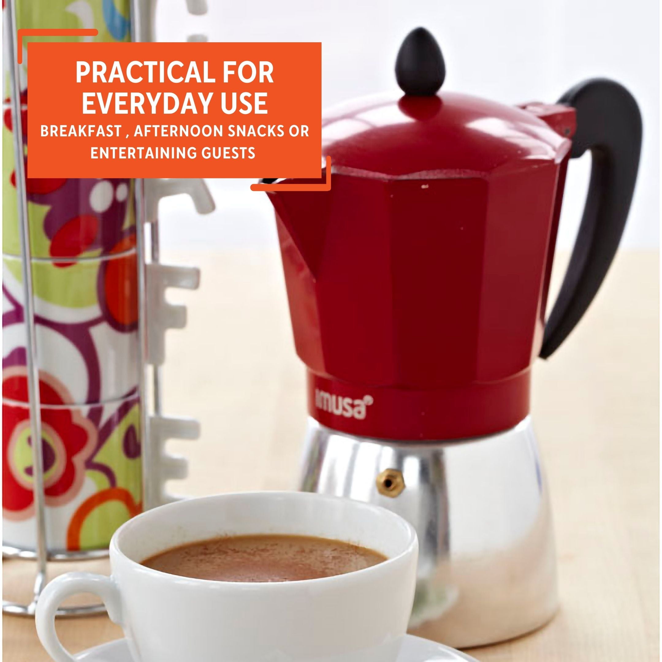 IMUSA IMUSA Electric Moka Maker 3 cup & 6 cup 480 Watts, Red - IMUSA